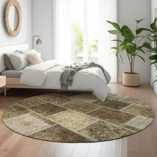 Piper Looms Mayfield Patchwork AMF772 Brown Machine Washable Area Rug Round Lifestyle Image Feature
