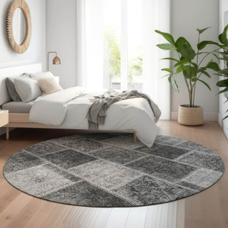 Piper Looms Mayfield Patchwork AMF772 Gray Machine Washable Area Rug Round Lifestyle Image Feature