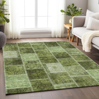 Piper Looms Mayfield Patchwork AMF772 Olive Machine Washable Area Rug Lifestyle Image Feature