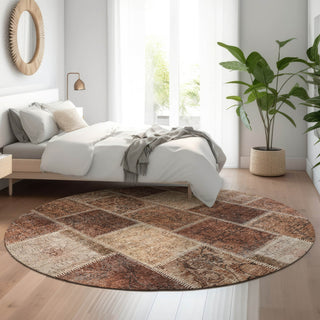 Piper Looms Mayfield Patchwork AMF772 Paprika Machine Washable Area Rug Round Lifestyle Image Feature