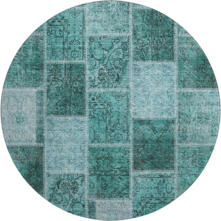 Piper Looms Mayfield Patchwork AMF772 Teal Machine Washable Area Rug Round Main Image