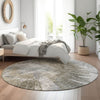 Piper Looms Mayfield Abstract AMF773 Taupe Machine Washable Area Rug Round Lifestyle Image Feature