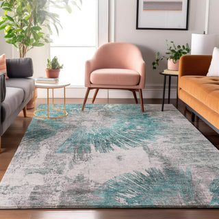 Piper Looms Mayfield Abstract AMF773 Teal Machine Washable Area Rug Lifestyle Image Feature