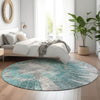 Piper Looms Mayfield Abstract AMF773 Teal Machine Washable Area Rug Round Lifestyle Image Feature