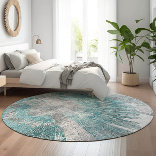 Piper Looms Mayfield Abstract AMF773 Teal Machine Washable Area Rug Round Lifestyle Image Feature