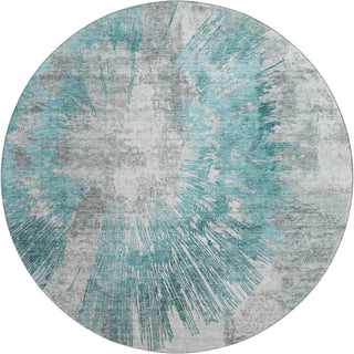 Piper Looms Mayfield Abstract AMF773 Teal Machine Washable Area Rug Round Main Image