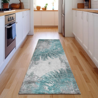Piper Looms Mayfield Abstract AMF773 Teal Machine Washable Area Rug Runner Lifestyle Image Feature