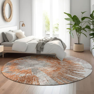 Piper Looms Mayfield Abstract AMF773 Terracotta Machine Washable Area Rug Round Lifestyle Image Feature