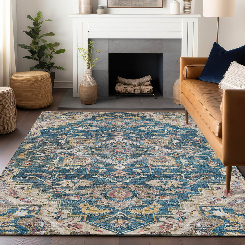 Piper Looms Mayfield Traditional AMF774 Blue Machine Washable Area Rug Lifestyle Image Feature