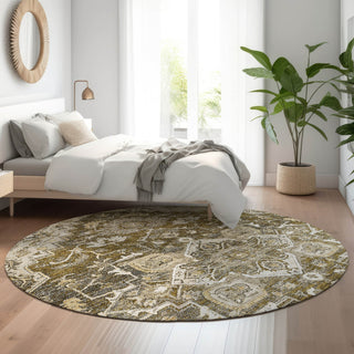 Piper Looms Mayfield Traditional AMF774 Brown Machine Washable Area Rug Round Lifestyle Image Feature