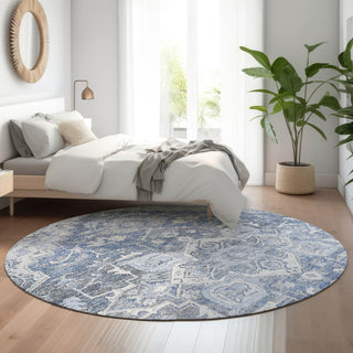 Piper Looms Mayfield Traditional AMF774 Denim Machine Washable Area Rug Round Lifestyle Image Feature