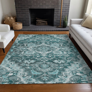 Piper Looms Mayfield Traditional AMF774 Teal Machine Washable Area Rug Lifestyle Image Feature