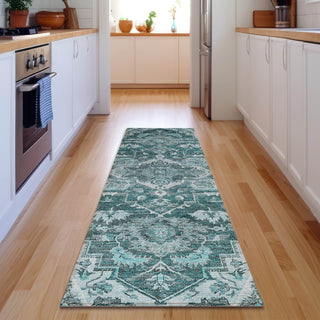 Piper Looms Mayfield Traditional AMF774 Teal Machine Washable Area Rug Runner Lifestyle Image Feature