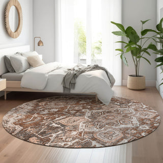 Piper Looms Mayfield Traditional AMF774 Terracotta Machine Washable Area Rug Round Lifestyle Image Feature