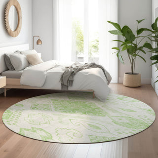Piper Looms Mayfield Moroccan AMF776 Aloe Machine Washable Area Rug Round Lifestyle Image Feature