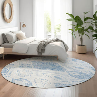 Piper Looms Mayfield Moroccan AMF776 Blue Machine Washable Area Rug Round Lifestyle Image Feature