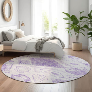 Piper Looms Mayfield Moroccan AMF776 Purple Machine Washable Area Rug Round Lifestyle Image Feature