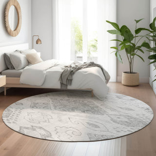 Piper Looms Mayfield Moroccan AMF776 Silver Machine Washable Area Rug Round Lifestyle Image Feature