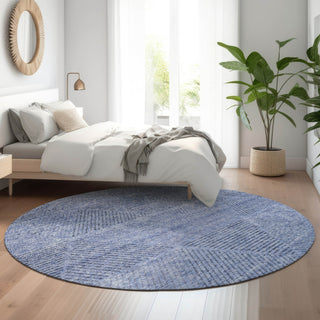 Piper Looms Mayfield Geometric AMF777 Blue Machine Washable Area Rug Round Lifestyle Image Feature