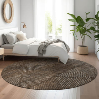 Piper Looms Mayfield Geometric AMF777 Brown Machine Washable Area Rug Round Lifestyle Image Feature