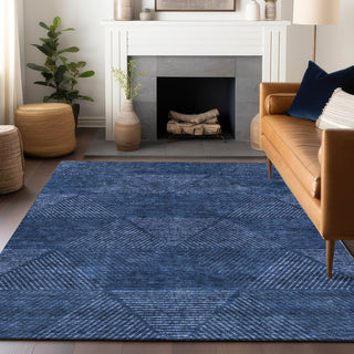 Piper Looms Mayfield Geometric AMF777 Navy Machine Washable Area Rug Lifestyle Image Feature