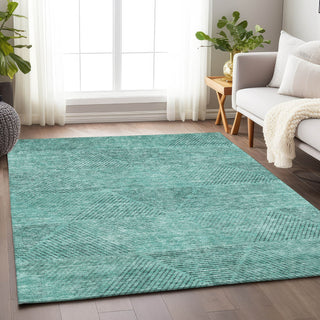 Piper Looms Mayfield Geometric AMF777 Teal Machine Washable Area Rug Lifestyle Image Feature