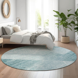 Piper Looms Mayfield Modern AMF779 Teal Machine Washable Area Rug Round Lifestyle Image Feature