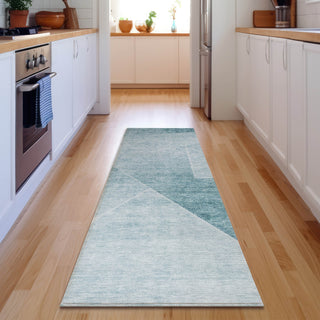 Piper Looms Mayfield Modern AMF779 Teal Machine Washable Area Rug Runner Lifestyle Image Feature