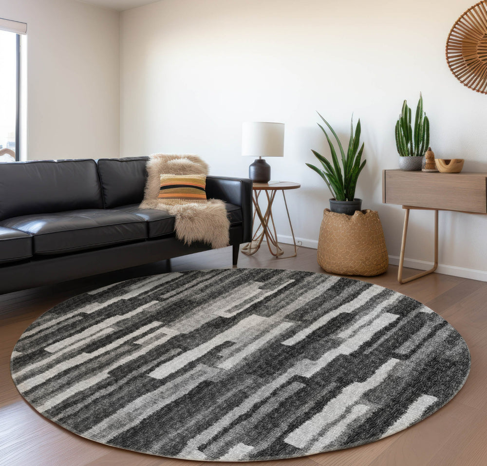 Piper Looms Mayfield Vertical Bars AMF78 Shadow Machine Washable Area Rug Round Lifestyle Image Feature