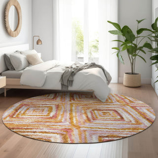 Piper Looms Mayfield Diamonds AMF780 Orange Machine Washable Area Rug Round Lifestyle Image Feature