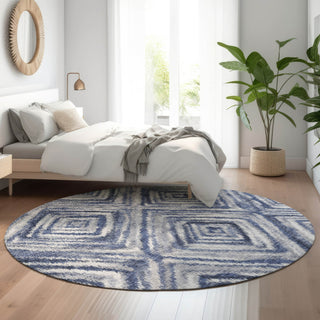 Piper Looms Mayfield Diamonds AMF781 Blue Machine Washable Area Rug Round Lifestyle Image Feature