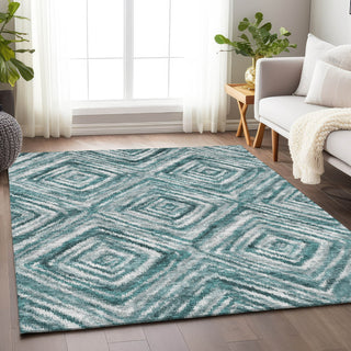 Piper Looms Mayfield Diamonds AMF781 Teal Machine Washable Area Rug Lifestyle Image Feature
