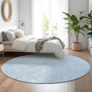 Piper Looms Mayfield Floral AMF782 Sky Machine Washable Area Rug Round Lifestyle Image Feature
