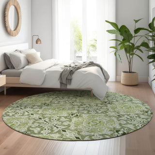 Piper Looms Mayfield Medallions AMF783 Aloe Machine Washable Area Rug Round Lifestyle Image Feature