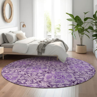 Piper Looms Mayfield Medallions AMF783 Purple Machine Washable Area Rug Round Lifestyle Image Feature