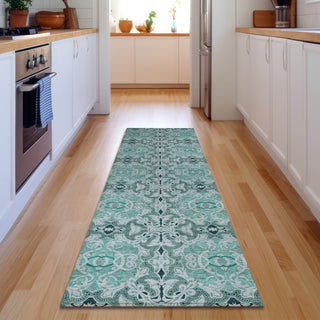Piper Looms Mayfield Medallions AMF783 Teal Machine Washable Area Rug Runner Lifestyle Image Feature