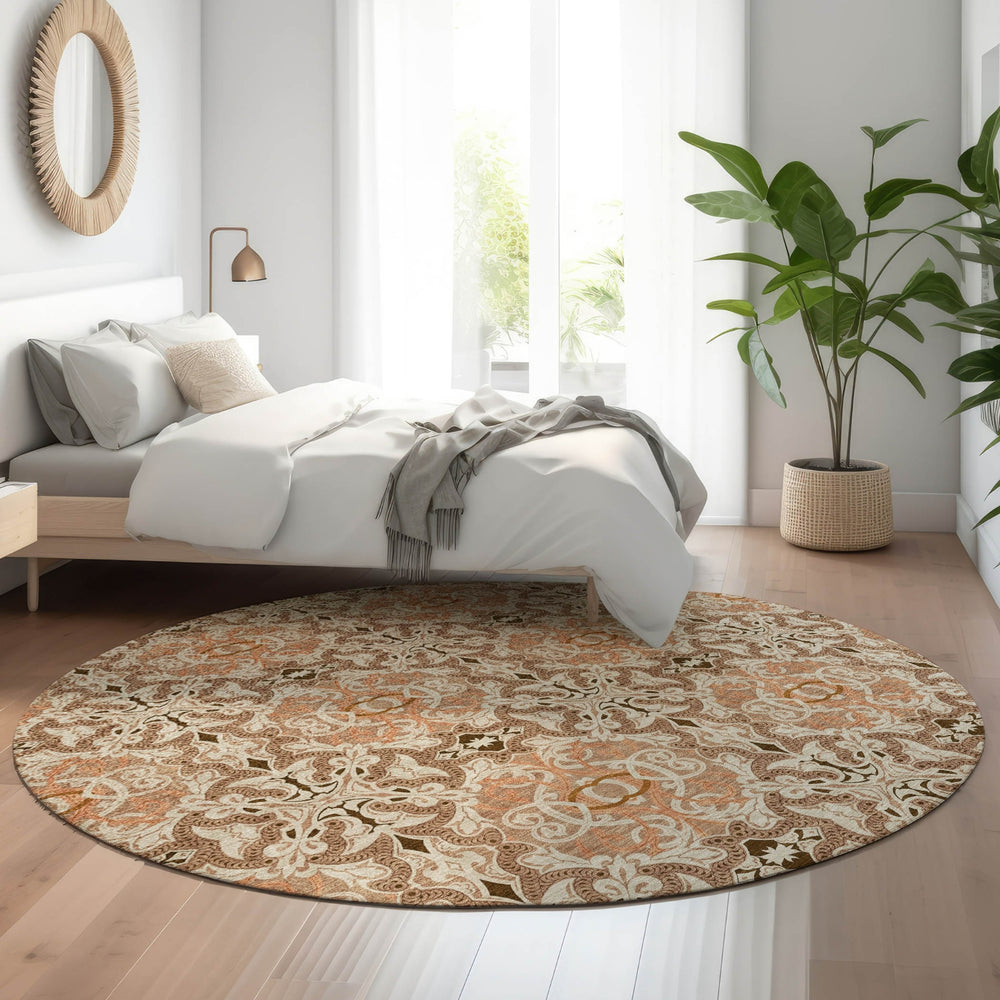 Piper Looms Mayfield Medallions AMF783 Terracotta Machine Washable Area Rug Round Lifestyle Image Feature