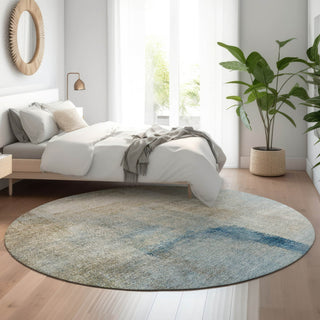 Piper Looms Mayfield Modern AMF787 Taupe Machine Washable Area Rug Round Lifestyle Image Feature