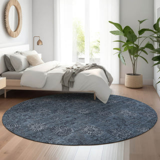 Piper Looms Mayfield Floral AMF788 Blue Machine Washable Area Rug Round Lifestyle Image Feature