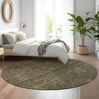 Piper Looms Mayfield Floral AMF788 Brown Machine Washable Area Rug Round Lifestyle Image Feature