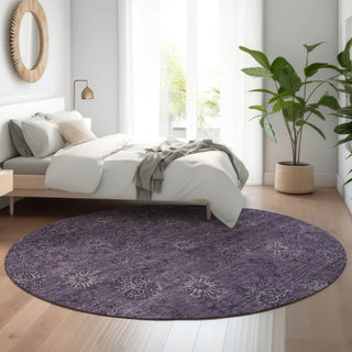 Piper Looms Mayfield Floral AMF788 Eggplant Machine Washable Area Rug Round Lifestyle Image Feature