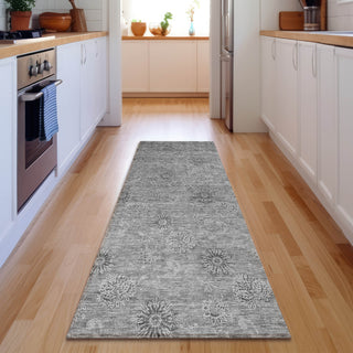 Piper Looms Mayfield Floral AMF789 Pewter Machine Washable Area Rug Runner Lifestyle Image Feature