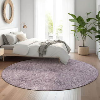 Piper Looms Mayfield Floral AMF789 Plum Machine Washable Area Rug Round Lifestyle Image Feature