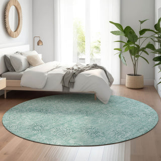 Piper Looms Mayfield Floral AMF789 Teal Machine Washable Area Rug Round Lifestyle Image Feature