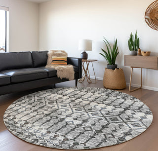 Piper Looms Mayfield Tribal Boho AMF79 Ash Machine Washable Area Rug Round Lifestyle Image Feature