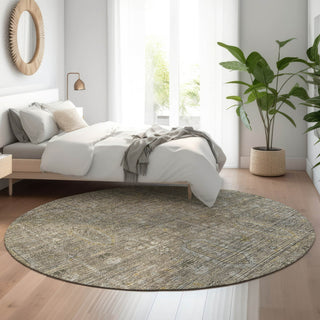 Piper Looms Mayfield Southwest AMF790 Taupe Machine Washable Area Rug Round Lifestyle Image Feature