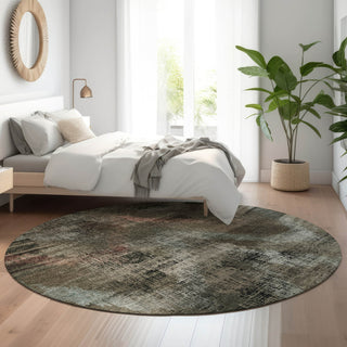 Piper Looms Mayfield Lines AMF792 Brown Machine Washable Area Rug Round Lifestyle Image Feature