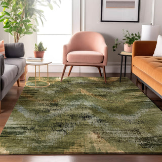 Piper Looms Mayfield Lines AMF792 Olive Machine Washable Area Rug Lifestyle Image Feature