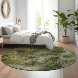 Piper Looms Mayfield Lines AMF792 Olive Machine Washable Area Rug Round Lifestyle Image Feature