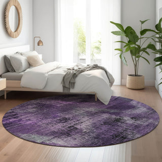Piper Looms Mayfield Lines AMF792 Purple Machine Washable Area Rug Round Lifestyle Image Feature